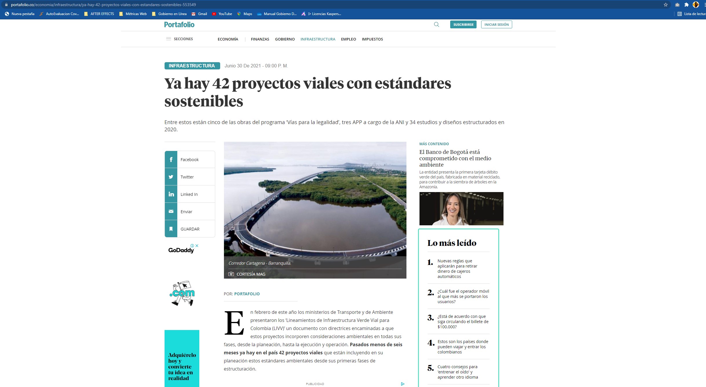 Captura de pantalla del sitio web de la noticia