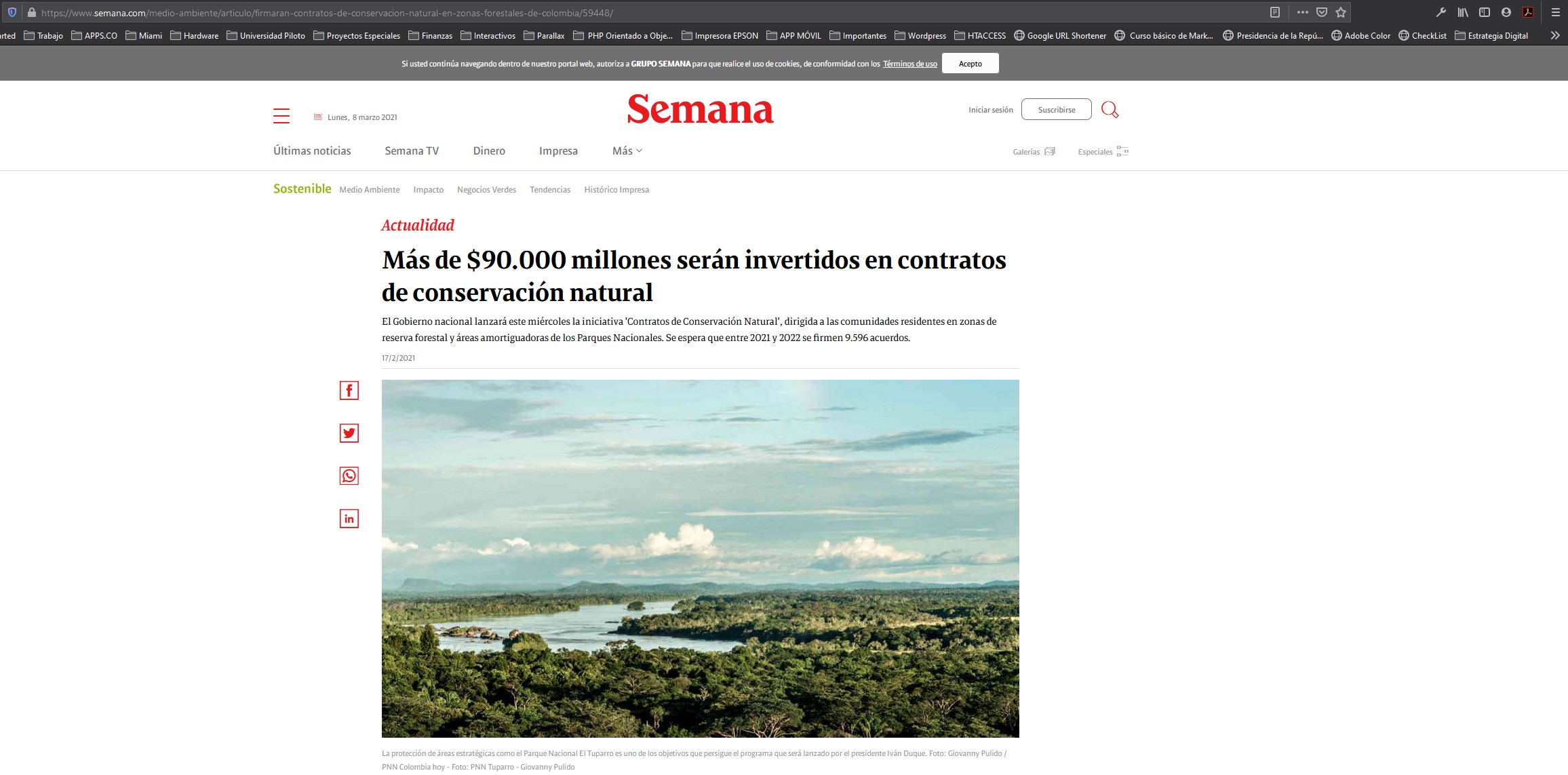 Captura de pantalla del sitio web de la noticia