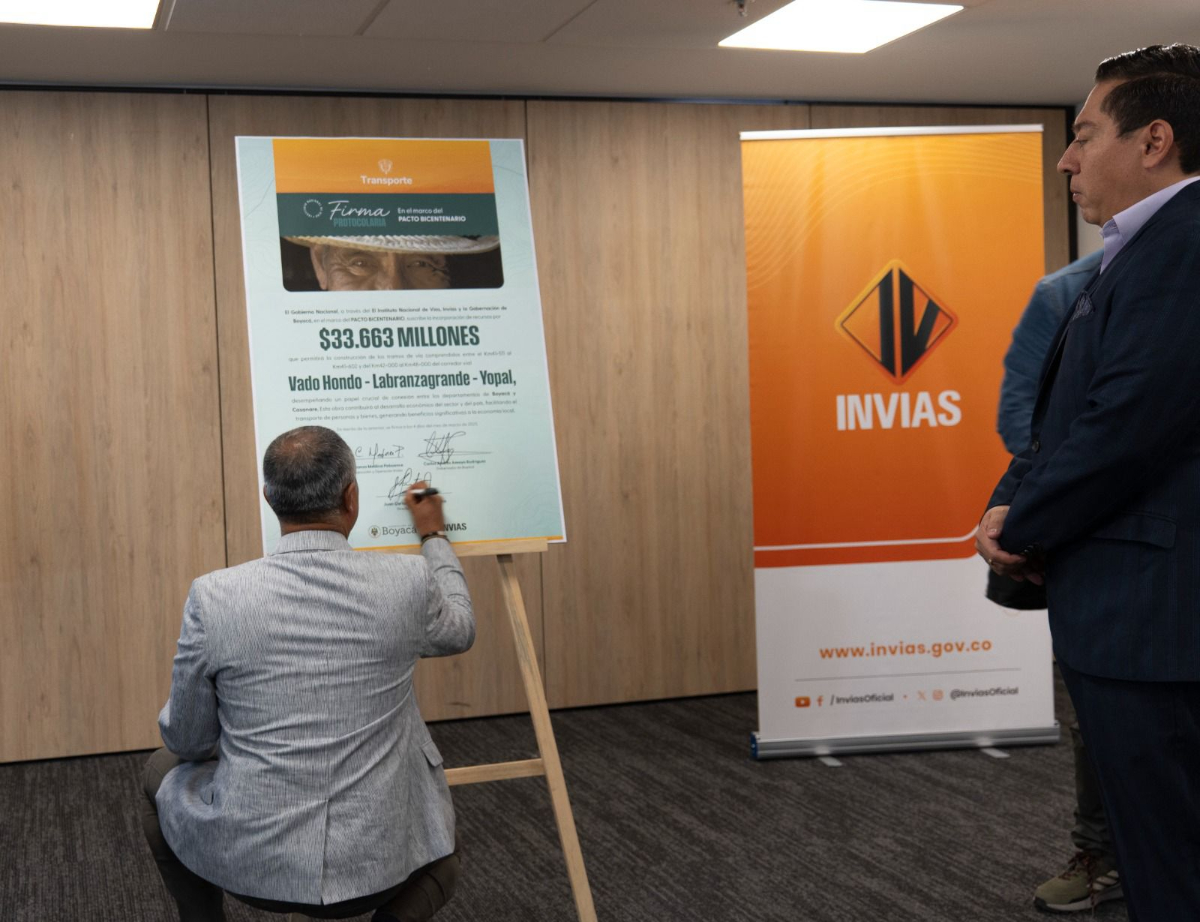 Invías y gobernación de Boyacá suscribieron la incorporación de recursos al acuerdo Pacto Bicentenario por $33.663 millones