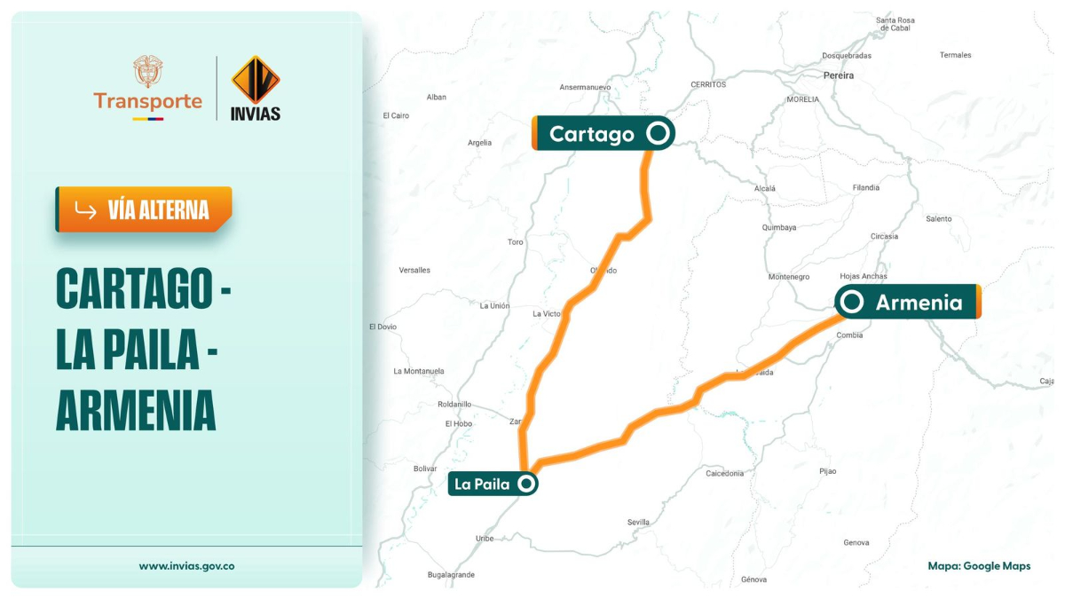 Invías dispone cierre total del corredor Cartago – Alcalá, entre Valle del Cauca y Quindío