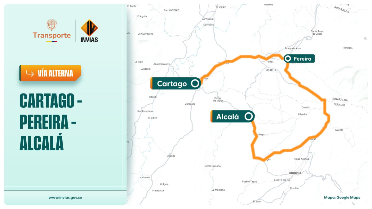 Invías dispone cierre total del corredor Cartago – Alcalá, entre Valle del Cauca y Quindío