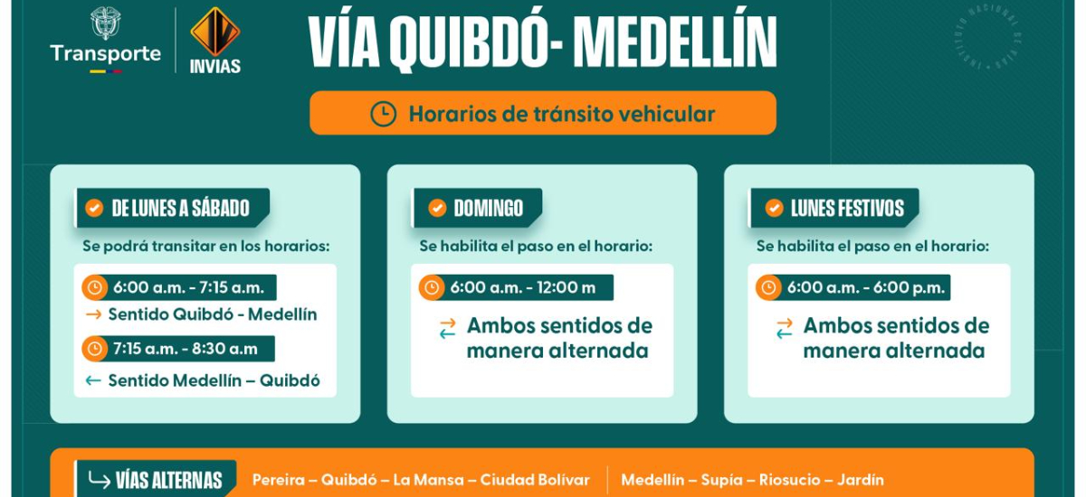 Continua el cierre preventivo de la vía Medellín – Quibdó, Invías reitera horarios de tránsito vehicular en los km 36 y 37