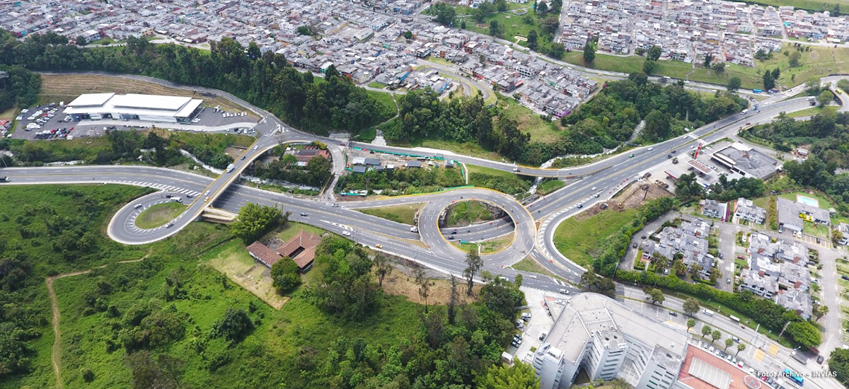 Fotografía aérea de la intersección San Marcel del corredor Honda - Manizales.