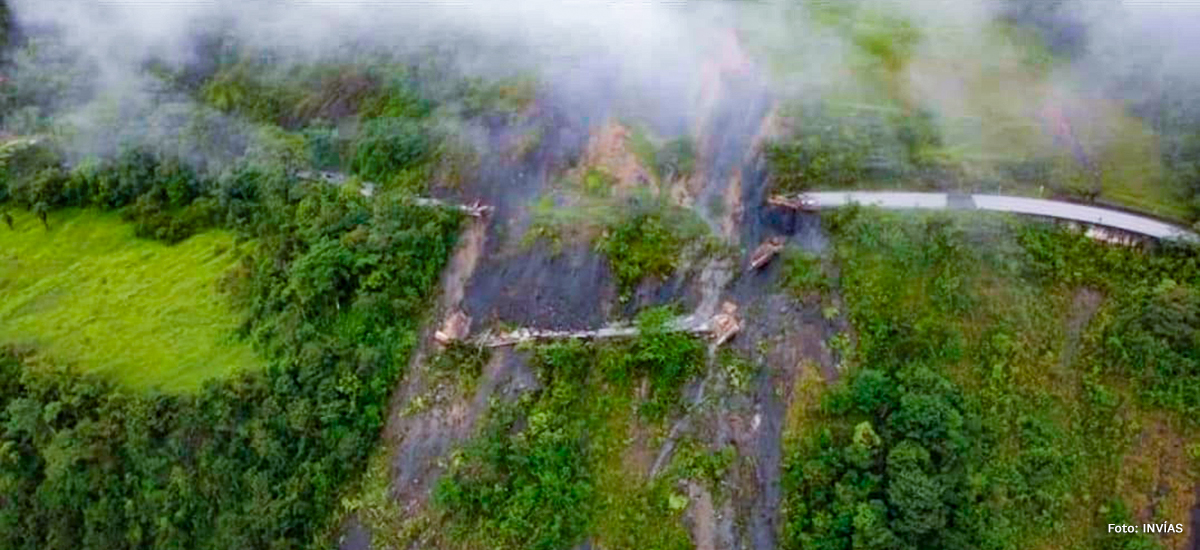 Fotografía aérea de la emergencia de la vía Sogamoso - Aguazul en Casanare