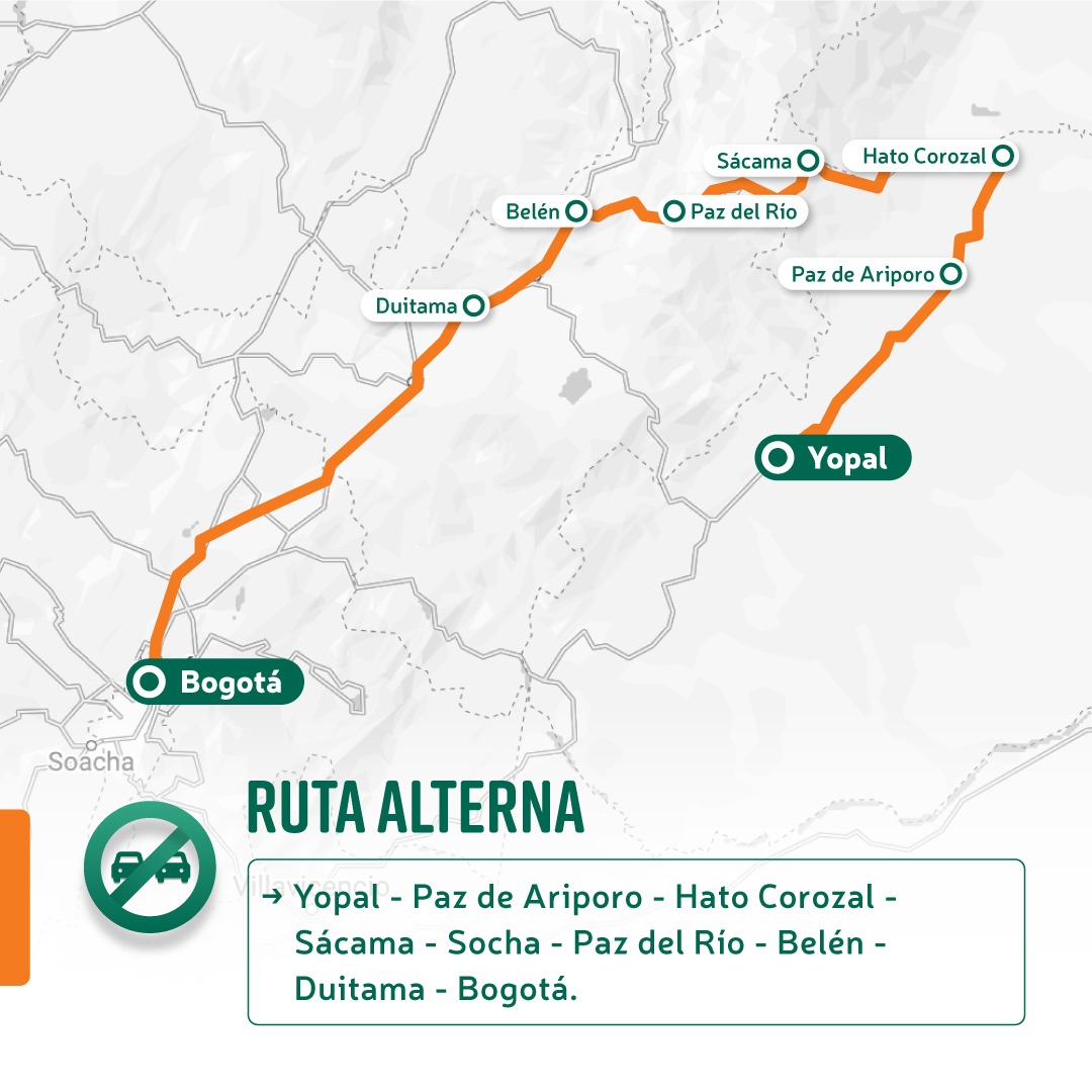 Ilustración de la ruta alterna No. 4 Bogotá - Yopal.