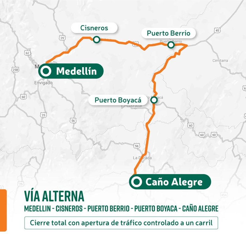 Ilustracuón de Ruta alterna Medellín - Caño Alegre