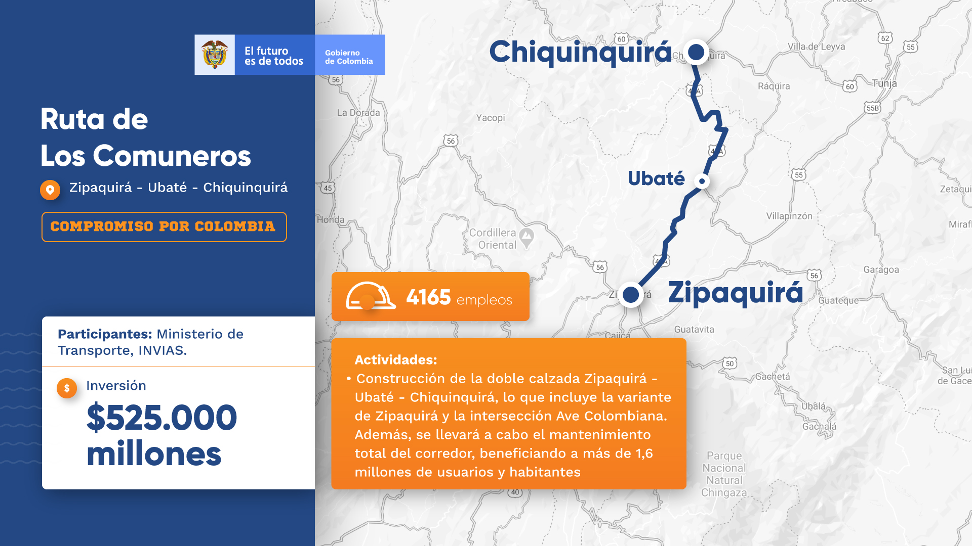 Ilustración del mapa de la doble calzada Zipaquirá - Ubaté - Chiquinquirá.