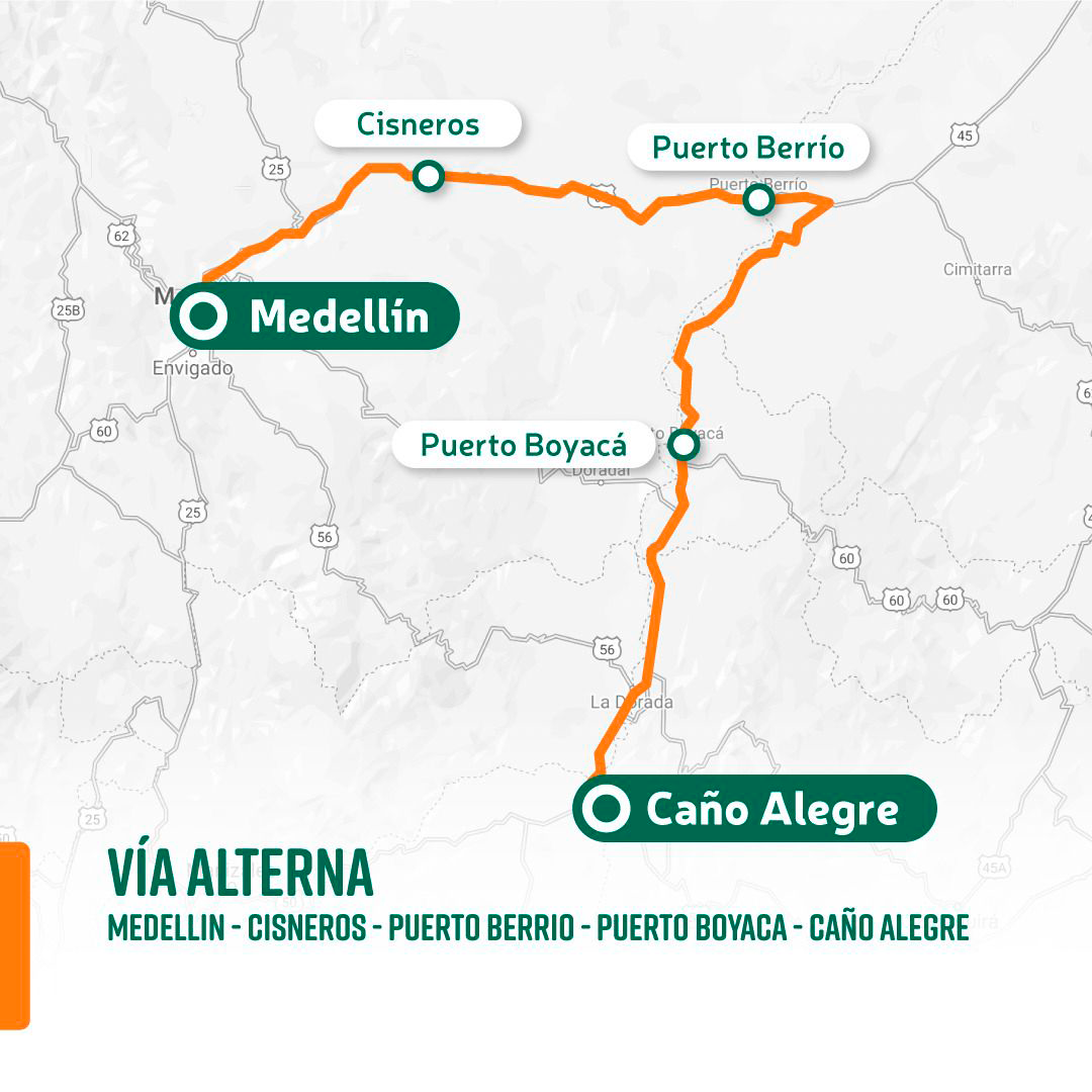 Ilustración mapa vía Medellín - Caño Alegre.