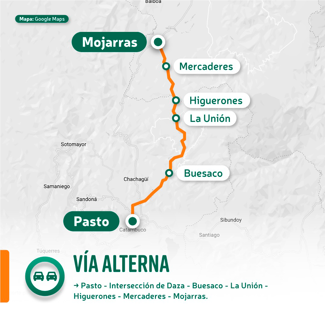 Ilustración del mapa de la vía alterna Pasto - Mojarras.