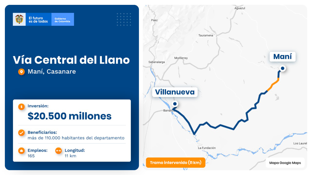 Ilustración del mapa de la vía Central del Llano.