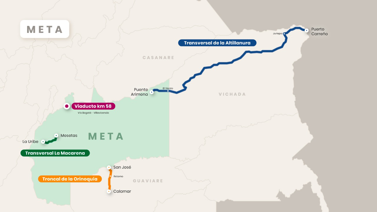 Ilustración mapa de obras en el Meta.