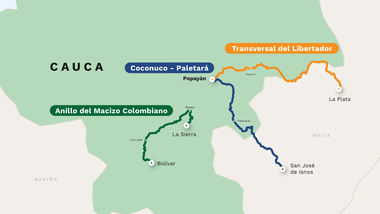 Ilustración de mapa de las obras en el Cauca.