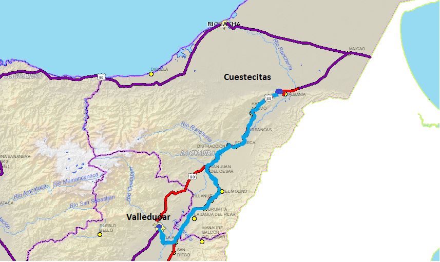 Ilustración del mapa del recorrido en el Cesar.