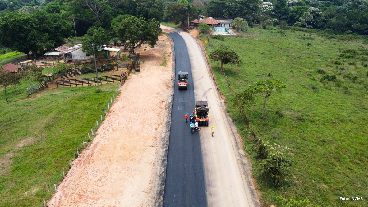 Fotografía aérea del avance en las obras de la vía El Retorno - Calamar.