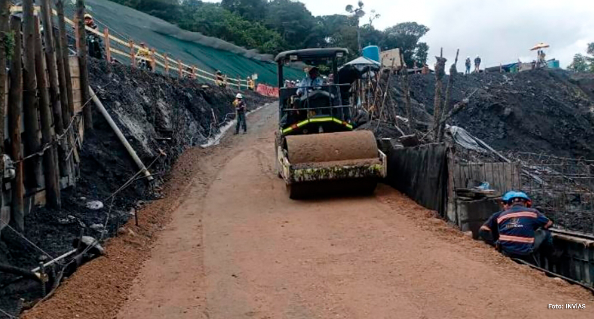 Fotografía de avance de trabajos de atención en la emergencia de la Transversal Cusiana.