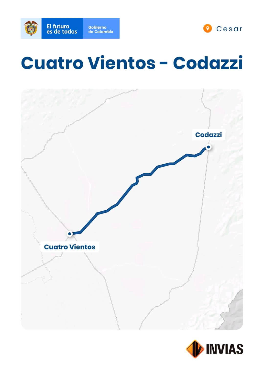 Ilustración del mapa de la vía Cuatro Vientos - Codazzi.