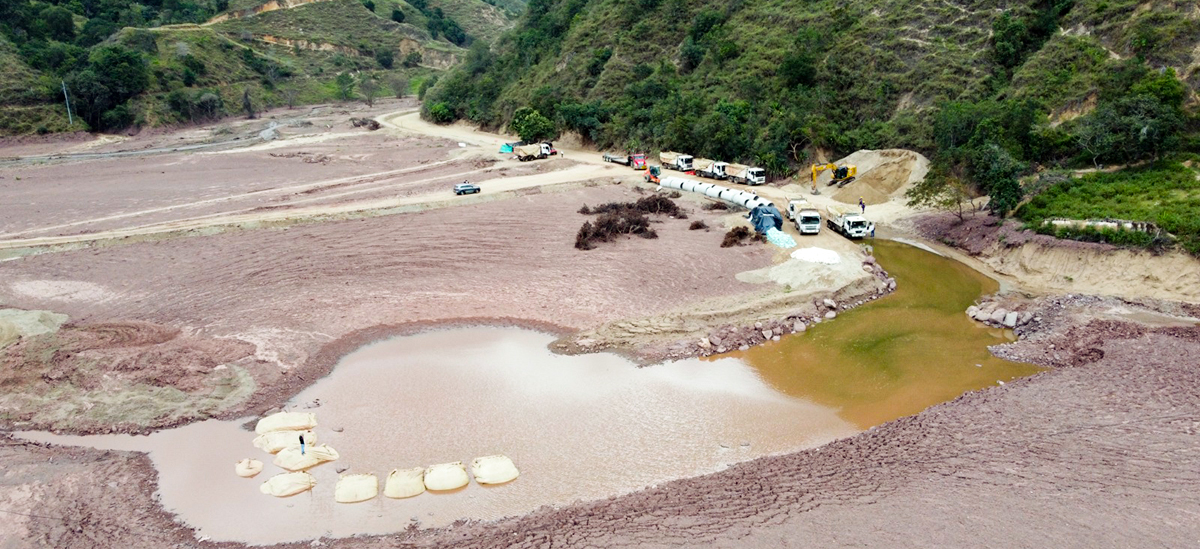 Fotografía que muestra el avance de los trabajos realizados para superar la emergencia en el sector El Tarrita, Norte de Santander.