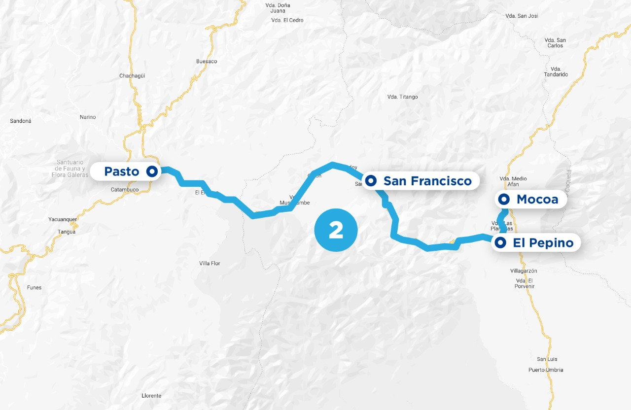 Ilustración del mapa de la ruta Pasto - Mocoa.