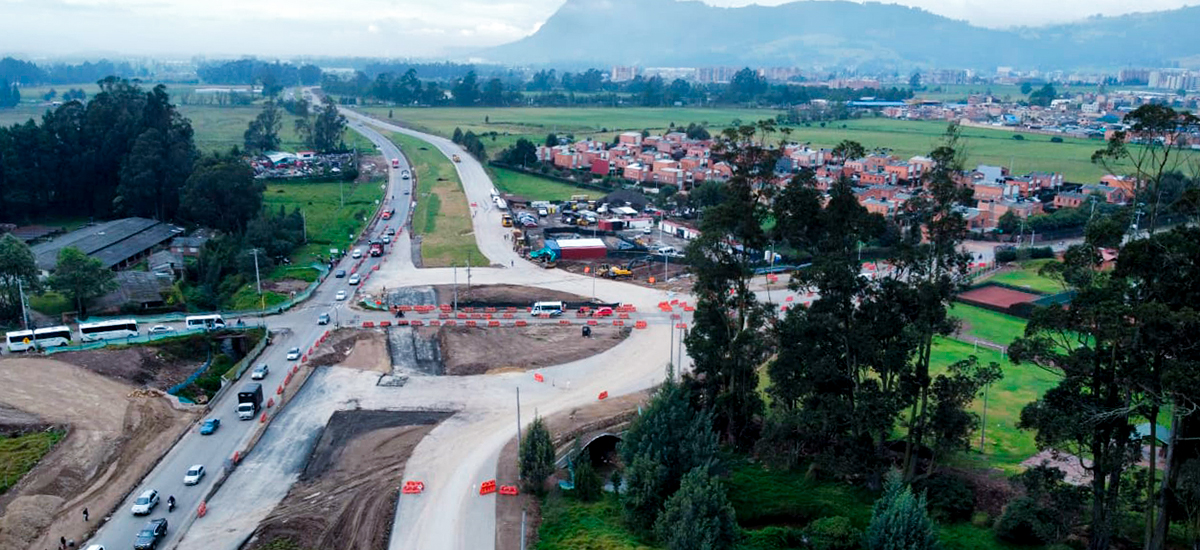 Fotografía aérea que muestra el avance del intercambiador que forma parte de las obras de la variante Zipaquirá.