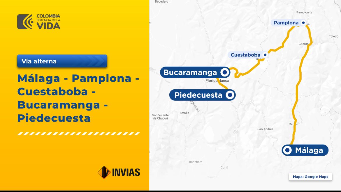 Ilustración que contiene la ficha del mapa de la vía alterna Málaga - Piedecuesta.