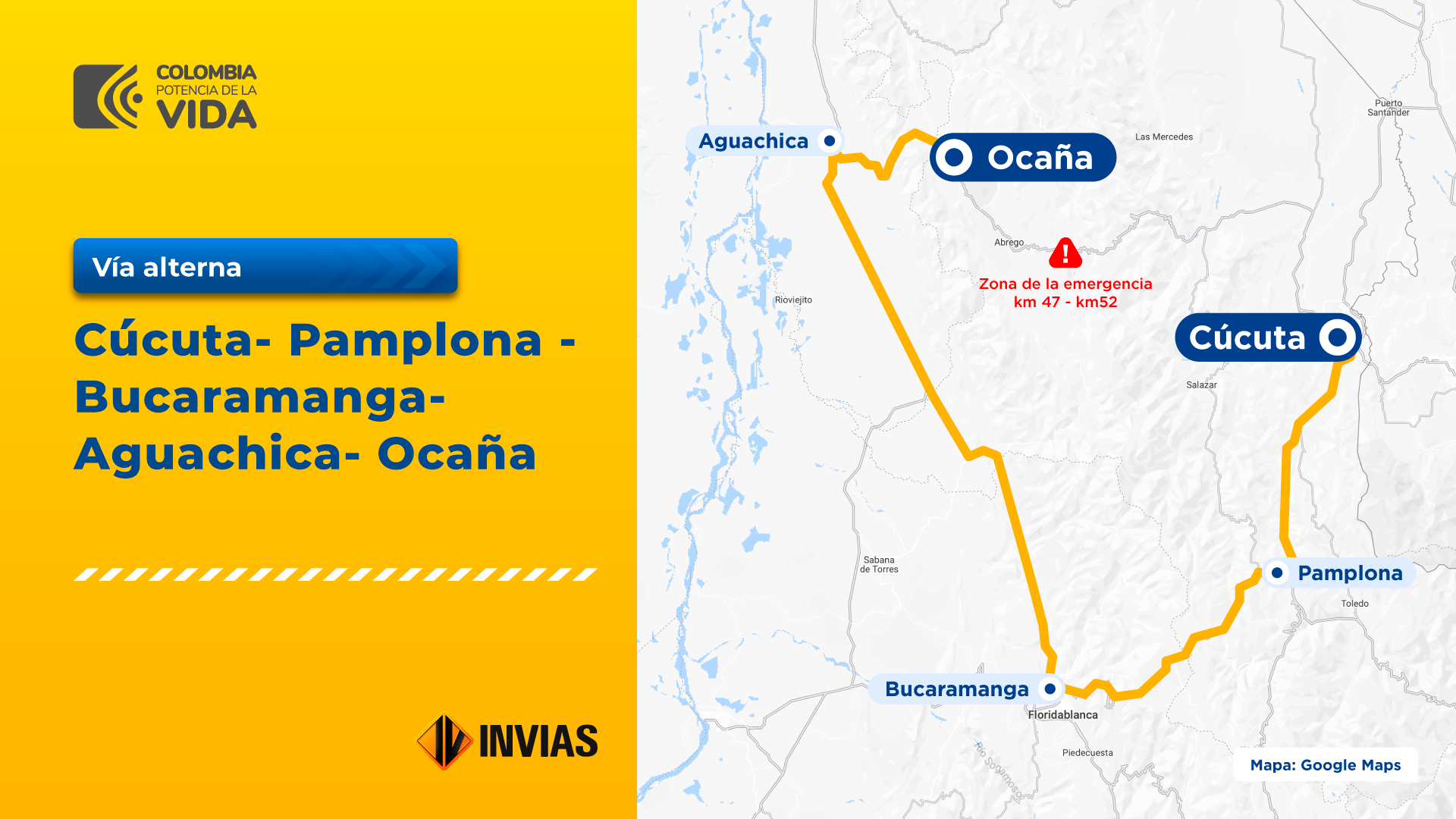 Ilustración que contiene la ficha del mapa de la vía Cúcuta - Ocaña.