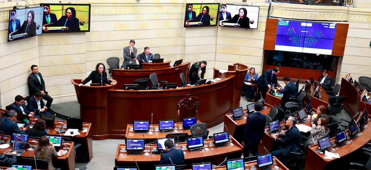 Fotografía de la ministra de Transporte, María Constanza García Alicastro durante el debate de control político en la plenaria del Senado de la República sobre la Contribución Nacional de Valorización.