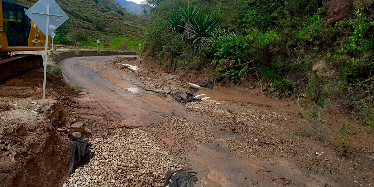 Fotografía del estado de avance en la atención del punto crítico en el km 52+200 de la vía Ocaña - Cúcuta.
