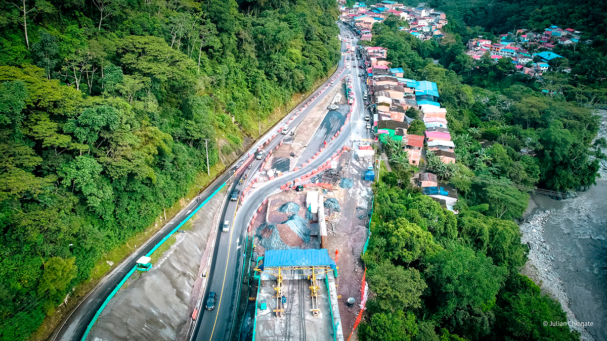 Fotografía superior del estado del avance del proyecto de solución del km 58 en la vía Bogotá - Villavicencio.